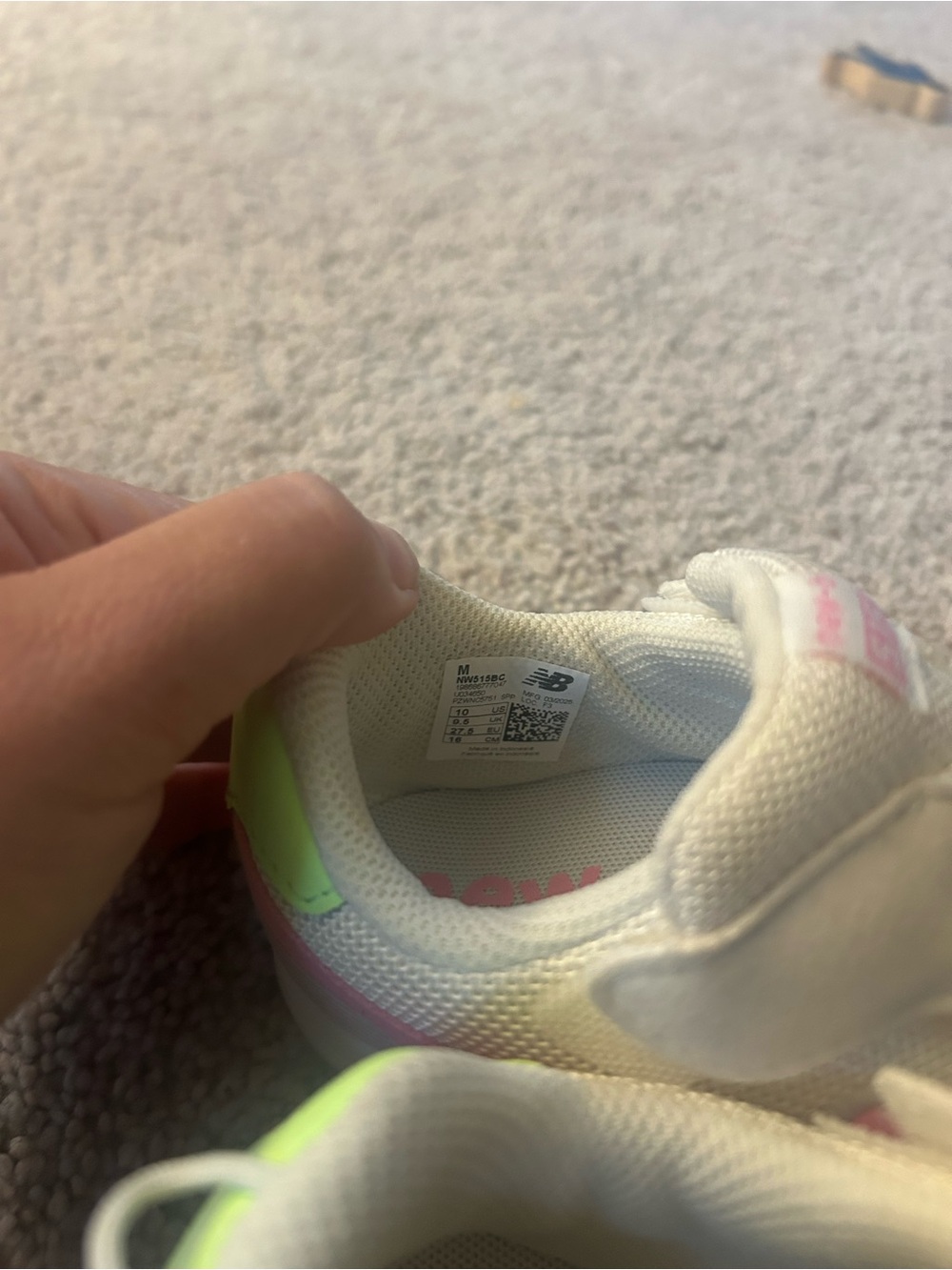 New Balance Kids Cream Sneakers with Pink and Neon Green Accents - Picture 4 of 7